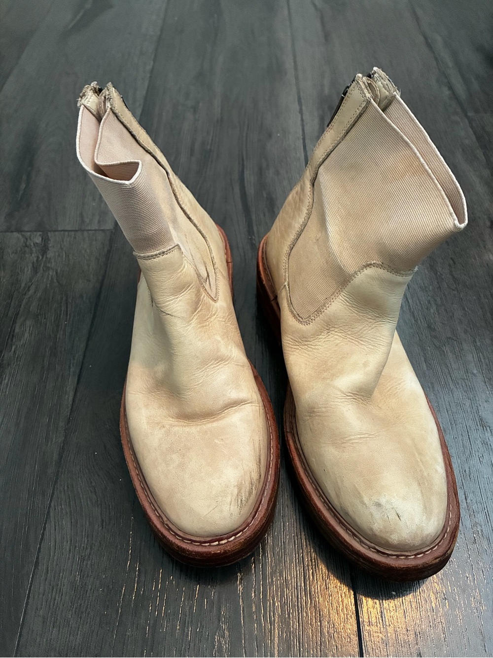 Free People Cream Leather Ankle Booties